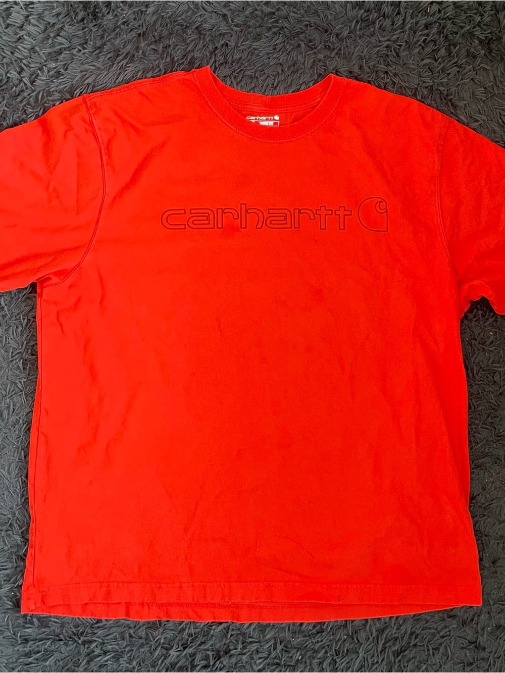 Men Size XL Carhartt Heavy Graphic Logo Loose Fit T-Shirt Orange Workwear